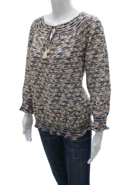 Tory Burch Womens Tunic Multicolor Cotton Geometric Long Sleeve Size 10