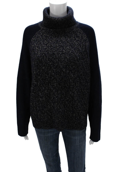 Reiss Women Turtleneck Wool Pullover Sweater Blue Speckled Long Sleeve Size L