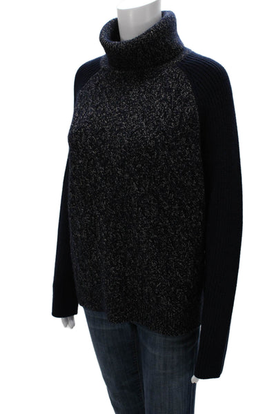 Reiss Women Turtleneck Wool Pullover Sweater Blue Speckled Long Sleeve Size L