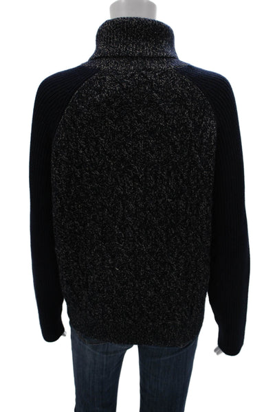 Reiss Women Turtleneck Wool Pullover Sweater Blue Speckled Long Sleeve Size L