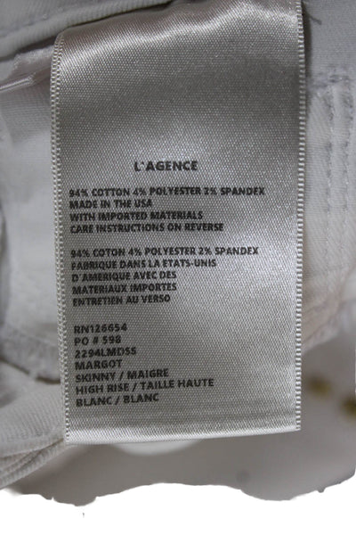 L'Agence Womens Skinny Jeans White Mid Rise Cotton Zip Inseam 26 Size 28