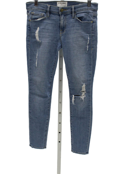 Frame Women Blue Skinny Jeans Cotton Blend Button Fly Size 27