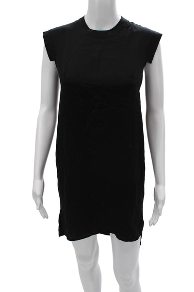 Allsaints Women Silk Shift Dress Black Button Round Neck Short Sleeve Size 0