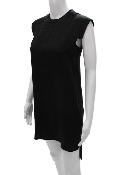 Allsaints Women Silk Shift Dress Black Button Round Neck Short Sleeve Size 0