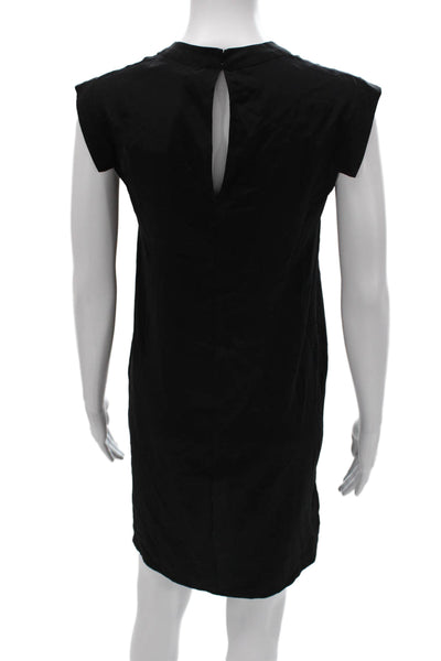Allsaints Women Silk Shift Dress Black Button Round Neck Short Sleeve Size 0