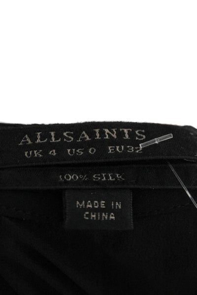 Allsaints Women Silk Shift Dress Black Button Round Neck Short Sleeve Size 0
