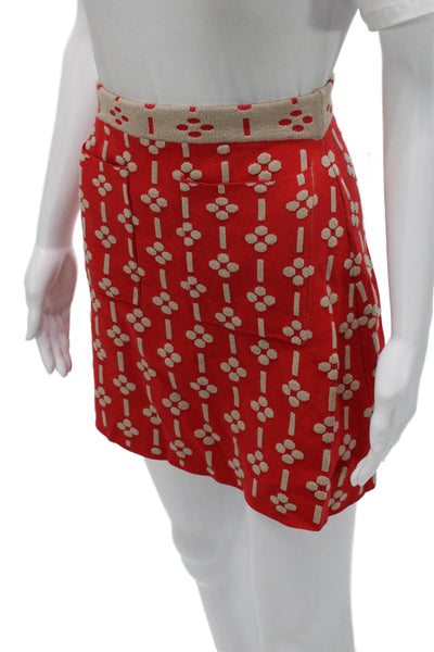Maeve Anthropologie Women Mini Skirt Red Floral Rayon Zip Size XS