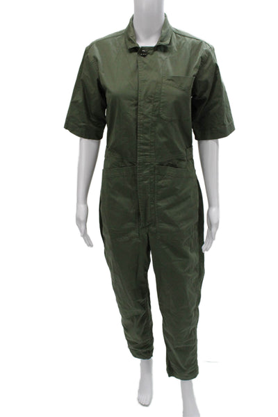 Alex Mill Womens Green Collared Short Sleeve Jumpsuit Button Size S
