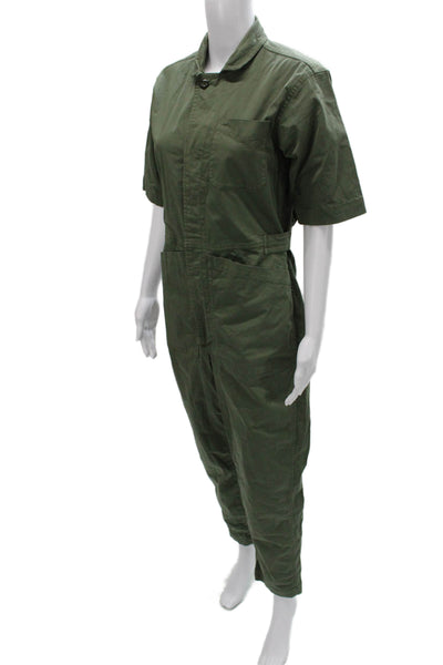 Alex Mill Womens Green Collared Short Sleeve Jumpsuit Button Size S
