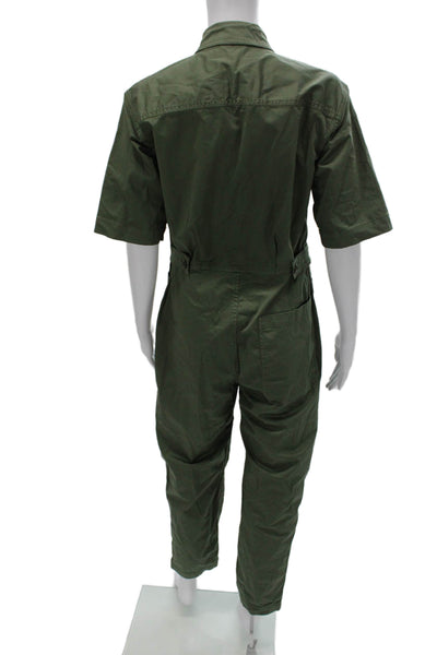 Alex Mill Womens Green Collared Short Sleeve Jumpsuit Button Size S