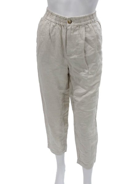 Madewell Women Beige Linen Cropped Pants Button Closure Size 2XS