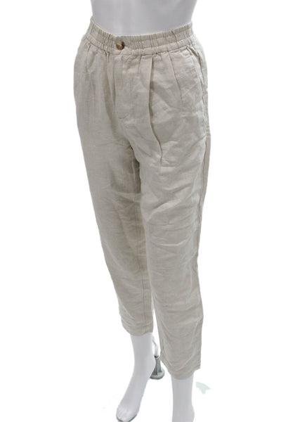 Madewell Women Beige Linen Cropped Pants Button Closure Size 2XS