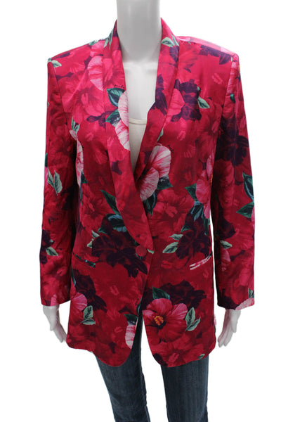 Pinko Women Red Floral Viscose Basic Jacket Button Long Sleeve Size 4