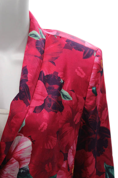 Pinko Women Red Floral Viscose Basic Jacket Button Long Sleeve Size 4