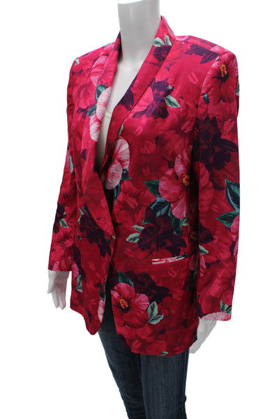 Pinko Women Red Floral Viscose Basic Jacket Button Long Sleeve Size 4