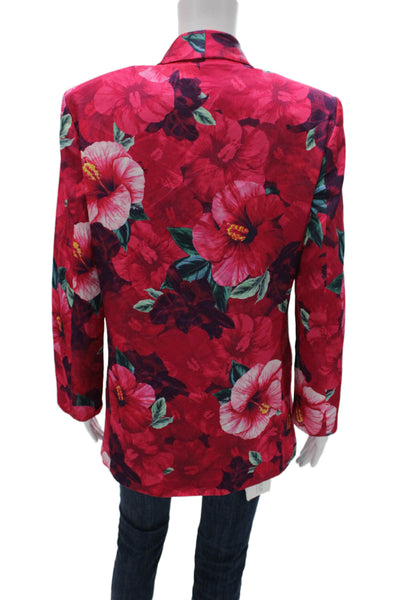 Pinko Women Red Floral Viscose Basic Jacket Button Long Sleeve Size 4