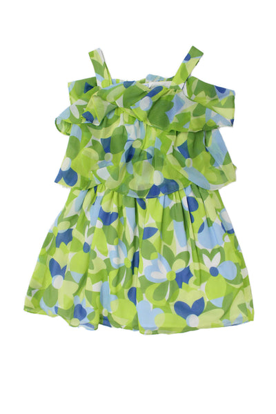Mayoral Childrens Girls Floral Print Sleeveless A Line Dress Blue Green Size 8
