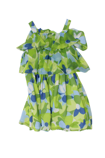 Mayoral Childrens Girls Floral Print Sleeveless A Line Dress Blue Green Size 8