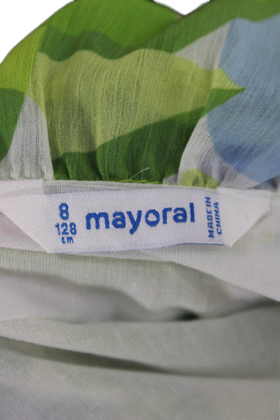 Mayoral Childrens Girls Floral Print Sleeveless A Line Dress Blue Green Size 8