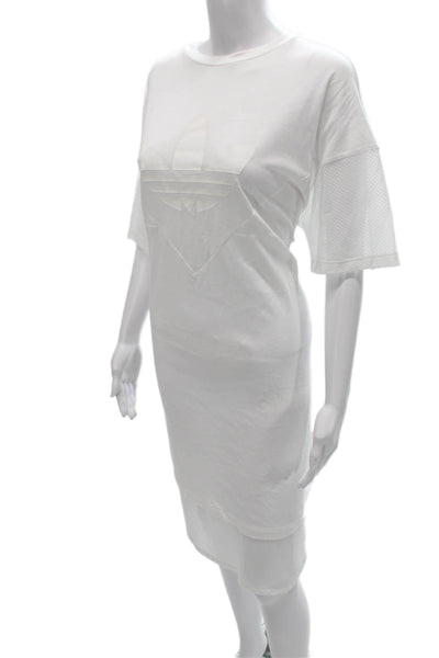 Adidas Womens White T-Shirt Dress Short Sleeve Cotton Knee Length Size XL