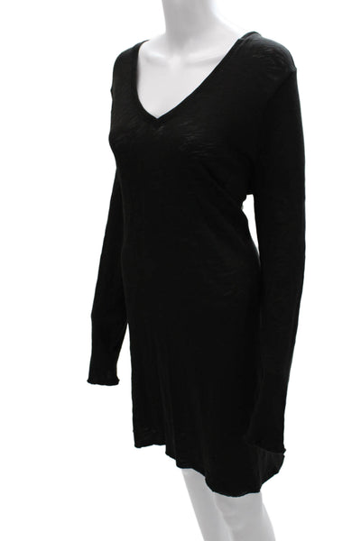 ATM Womens Black Cotton V-Neck Long Sleeve Shift Dress Knee Length Size XL