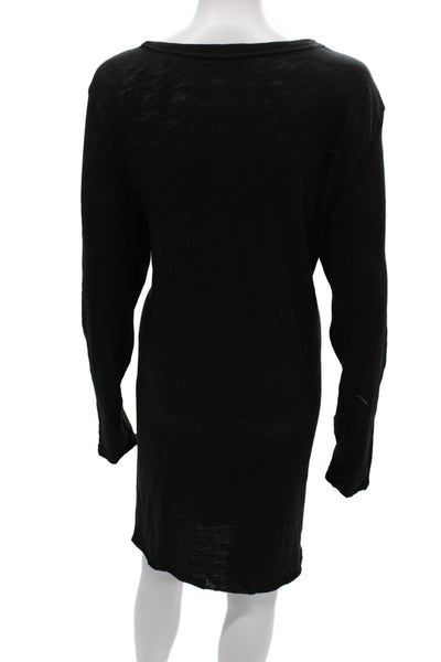ATM Womens Black Cotton V-Neck Long Sleeve Shift Dress Knee Length Size XL