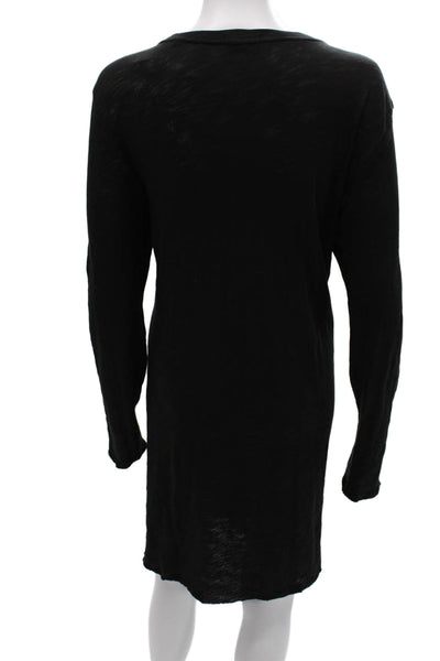 ATM Womens Short Shift Dress Black V-Neck Long Sleeve Cotton Size XL