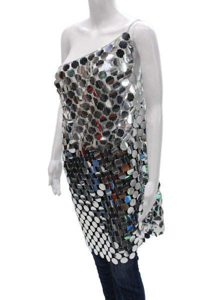 Anthropologie Womens Sleeveless One Shoulder PVC Mini Dress Silver Size L