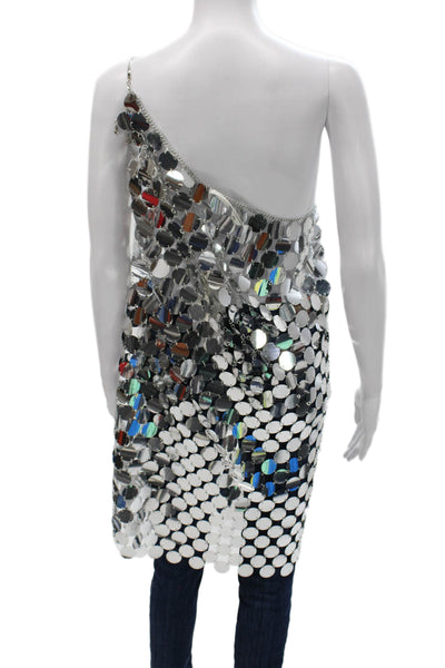 Anthropologie Womens Sleeveless One Shoulder PVC Mini Dress Silver Size L