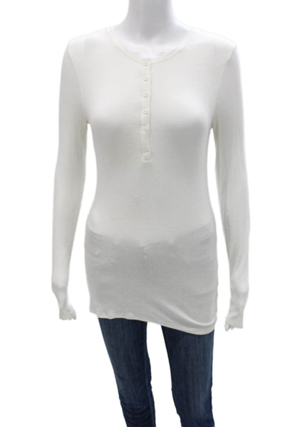 ATM Womens Long Sleeve Henley T-Shirt White Micromodal Basic Size S