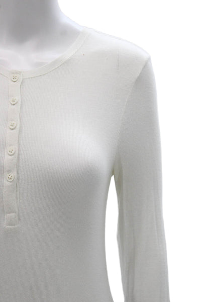 ATM Womens Long Sleeve Henley T-Shirt White Micromodal Basic Size S