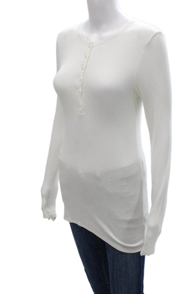 ATM Womens Long Sleeve Henley T-Shirt White Micromodal Basic Size S