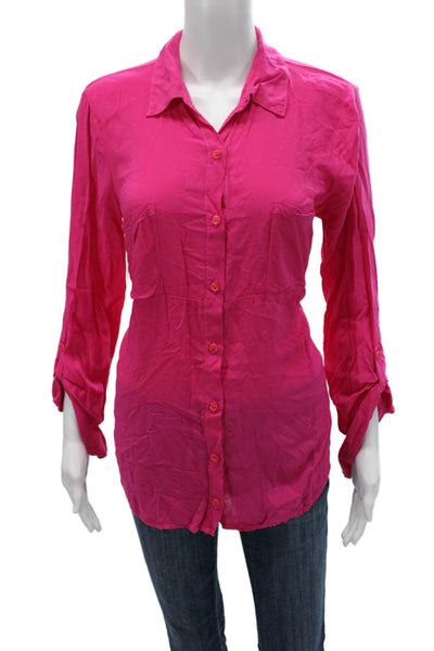 Splendid Womens Collared Button-Up Blouse Pink Long Sleeve Rayon Cotton Size L