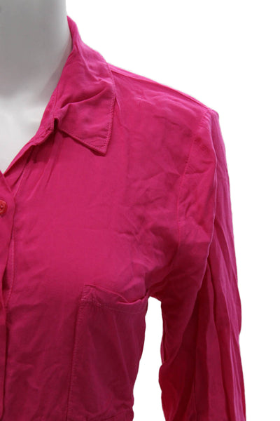 Splendid Womens Collared Button-Up Blouse Pink Long Sleeve Rayon Cotton Size L