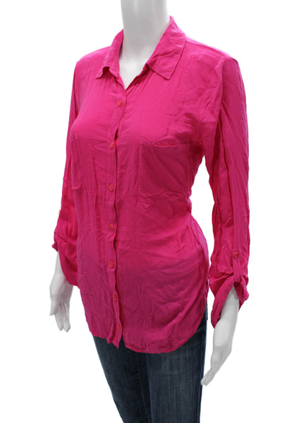 Splendid Womens Collared Button-Up Blouse Pink Long Sleeve Rayon Cotton Size L