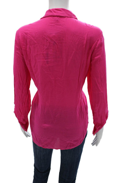Splendid Womens Collared Button-Up Blouse Pink Long Sleeve Rayon Cotton Size L