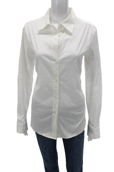 Theory Women Collared Cotton Button-Up Long Sleeve White Basic Size XL