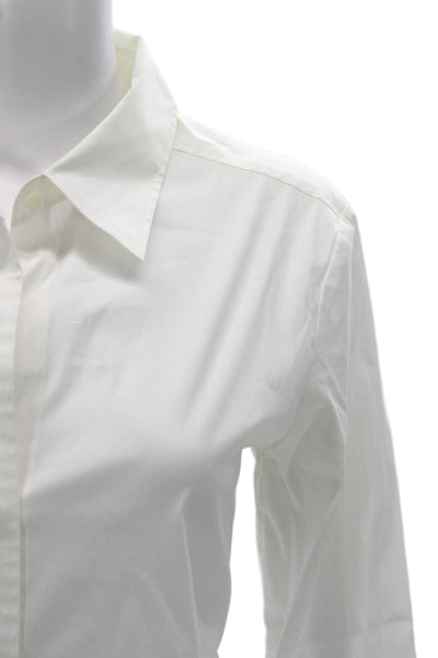 Theory Women Collared Cotton Button-Up Long Sleeve White Basic Size XL