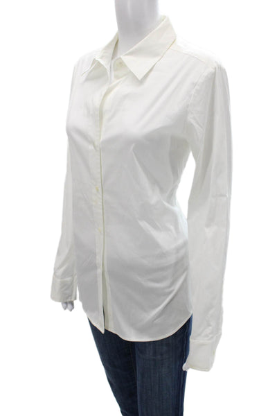 Theory Women Collared Cotton Button-Up Long Sleeve White Basic Size XL