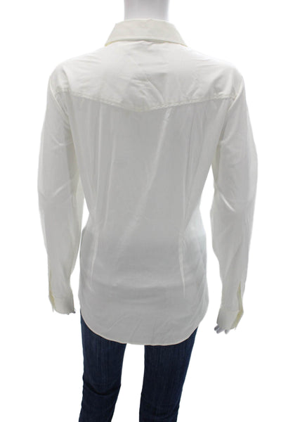 Theory Women Collared Cotton Button-Up Long Sleeve White Basic Size XL