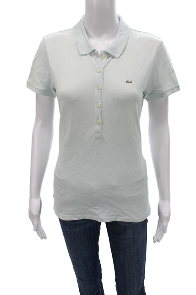 Lacoste Womens Basic Collared Polo Short Sleeve Blue Cotton Button Size 42