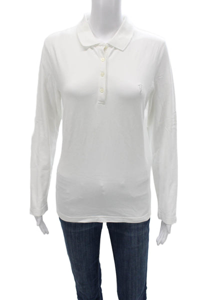 Golfino Womens Basic Collared Polo Long Sleeve White Polyamide Button Size 12