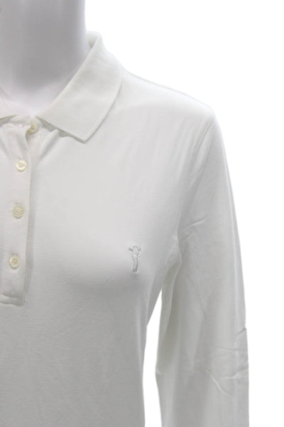 Golfino Womens Basic Collared Polo Long Sleeve White Polyamide Button Size 12
