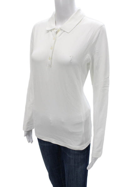 Golfino Womens Basic Collared Polo Long Sleeve White Polyamide Button Size 12