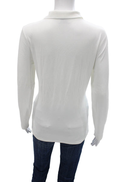 Golfino Womens Basic Collared Polo Long Sleeve White Polyamide Button Size 12