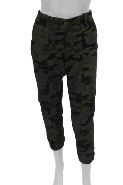 Rag & Bone Women Jogger Pants Green Wool Camouflage Button Size 8