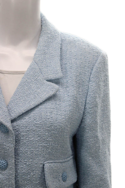 Zara Womens Tweed Button Down Mini Skirt Suit Sky Blue Cotton Size Large