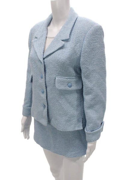 Zara Womens Tweed Button Down Mini Skirt Suit Sky Blue Cotton Size Large