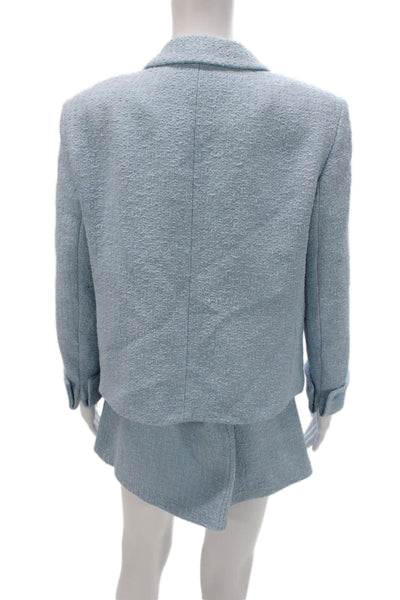 Zara Womens Tweed Button Down Mini Skirt Suit Sky Blue Cotton Size Large