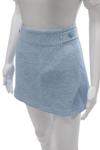 Zara Womens Tweed Button Down Mini Skirt Suit Sky Blue Cotton Size Large
